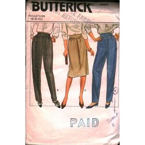 Vintage Butterick 6094 Sewing Pattern Misses Tapered Pants Skirt Size 6-8-10